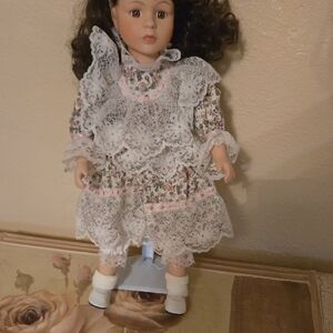 Victorian-Inspired Brown and White Lace Doll